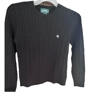 Lauren Ralph Lauren Black Cable Knit Preppy Sweater Women's Size Medium Vintage